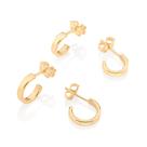 Kit 2 Pares de Brinco Rommanel meia argola folheado a ouro 18k 1,1cm - 527014