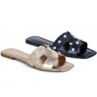Kit 2 Pares De Sandália Rasteira Feminina Rasteirinha Modelo H Leve Básica Preto Dourada
