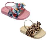 kit 2 pares de sandalias chinelos baby bebê com elástico tecido slide