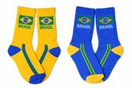 Kit 2 Pares Meia Brasil Seleção Divertida Copa Hexa Infantil