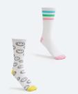 Kit 2 Pares Meias Cano Longo Feminina Estampa Divertid-91920