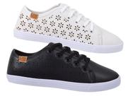 Kit 2 Pares Tênis Casual Feminino Sapatilha Sapatenis Leve Confortável