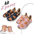 Kit 2 Pares Tênis Infantil Calce Fácil Macio Anatômico Leve Personagem Feminino Capybara Antiderrapante