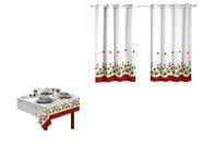 Kit 2 Pçs Cortina Cozinha + Toalha de Mesa Cozinha 4 Lugares