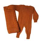 Kit 2 Pçs Saída Maternidade Macacão e Manta Trança Tricot Unissex M - Aconchego Baby