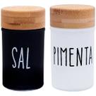 Kit 2 peça saleiro e pimenteiro vidro tampa bambu hauskraft