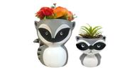 Kit 2 Peça Vaso Cachepot Grande Guaxinim Cinza Ceramica - Decore Casa