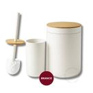 Kit 2 Peças Banheiro Em Bambu Com Lixeira Tampa Escova Sanitária Luxo COR:BRANCO