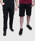 Kit 2 Peças Calça e Bermuda Jeans Elastano Slim Preta