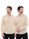 KIT 2 Peças - Camisa Social Masculina Premium Tipo Linho Bege