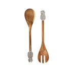 Kit 2 Peças Colher e Garfo Para Salada Madeira Acácia Abacaxi Metal Zamac Wolff