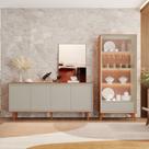 Kit 2 Peças com Cristaleira de Vidro e Buffet 4 Portas 100% MDF Prime