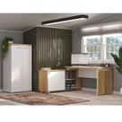 Kit 2 Peças com Escrivaninha em L com Porta de Correr e Armário Alto Multiuso