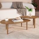 Kit 2 Peças com Mesa de Centro Maior e Menor MDF Pés em Madeira Maciça Brisa Marrom