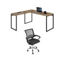 Kit 2 Peças com Mesa Escritório em L Industrial 150cm Kuadra e Cadeira de Escritório Diretor Santiago