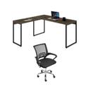 Kit 2 Peças com Mesa Escritório em L Industrial 150cm Kuadra e Cadeira de Escritório Diretor Santiago