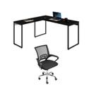 Kit 2 Peças com Mesa para Escritorio em L Industrial 150cm Kuadra e Cadeira de Escritório Diretor Tok