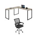 Kit 2 Peças com Mesa para Escritorio em L Industrial 150cm Kuadra e Cadeira de Escritório Diretor Tok