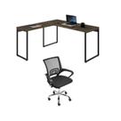 Kit 2 Peças com Mesa para Escritorio em L Industrial 150cm Kuadra e Cadeira de Escritório Diretor Tok