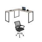 Kit 2 Peças com Mesa para Escritorio em L Industrial 150cm Kuadra e Cadeira de Escritório Diretor Tok