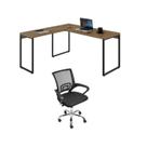 Kit 2 Peças com Mesa para Escritorio em L Industrial 150cm Kuadra e Cadeira de Escritório Diretor Tok