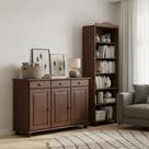 Kit 2 Peças Estante 5 Prateleiras e Balcão 3 Portas 100% Madeira Maciça - Linha Rubi