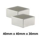 Kit 2 Peças Imã Neodímio Bloco Magnético N42 40 x 40 x 30 mm Super Forte Potente