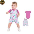 Kit 2 Peças Jardineira Infantil Menina e Body Bebê Corações