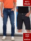 Kit 2 Peças Masculino Calça Jeans Corte Moderno Azul e Bermuda Jeans Índigo Profundo Kit 2 Peças Masculino Calça Jeans Corte Moderno Azul e Bermuda Jeans Índigo Profundo