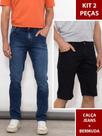 Kit 2 Peças Masculino: Calça Jeans Slim Azul + Bermuda Casual Preta Sarja Kit 2 Peças Masculino: Calça Jeans Slim Azul + Bermuda Casual Preta Sarja