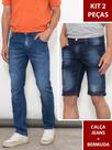 Kit 2 Peças Masculino Calça Jeans Slim Azul + Bermuda Jeans Azul Escuro Kit 2 Peças Masculino Calça Jeans Slim Azul + Bermuda Jeans Azul Escuro