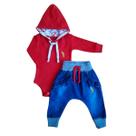 Kit 2 Peças Menina Body com Capuz e Calça Jeans
