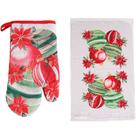 Kit 2 Peças Natalino Pano de Prato e Luva de Forno Bene Casa Bolas de Natal