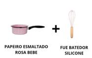 Kit 2 peças- Papeiro Esmaltado Rosa Bebe e Fue/ batedor Silicone