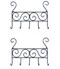 Kit 2 Peças Porta Acessórios De Parede Em Ferro Com 5 Ganchos Suporte Decorativo na Cor Preta Porta Chaves
