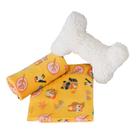 Kit 2 Peças Presente Pet Soneca Cobertor Manta Fleece Térmico e Travesseiro Ossinho Soft Macio