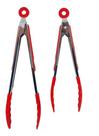 Kit 2 Pegadores Silicone E Inox Vermelho P/ Salada Churrasco 26+34cm Mundiart