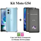 Kit 2 Películas 3D Vidro Privacidade + Capa Capinha Transparente para Moto G54