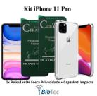 Kit 2 Películas Cerâmica Fosca Privacidade + Capa Capinha Transparente para Iphone 11 Pro Max