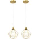 Kit 2 Pendente Aramado Diamante Luminárias Lustre Cabo Cristal P Teto Retrô Agp Ilumini Industrial
