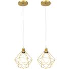 Kit 2 Pendente Aramado Diamante Luminárias Lustre Cabo Cristal P Teto Retrô Agp Ilumini Industrial