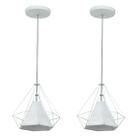 Kit 2 Pendente Aramado Piramidal 25cm Branco Cúpula Branca