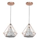 Kit 2 Pendente Aramado Piramidal 25cm Cobre Cúpula Branca