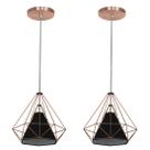 Kit 2 Pendente Aramado Piramidal 25cm Cobre Cúpula Preta