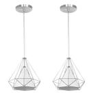 Kit 2 Pendente Aramado Piramidal 25cm Cromado Cúpula Branca