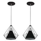 Kit 2 Pendente Aramado Piramidal 25cm Preto Cúpula Preta