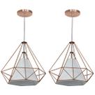 Kit 2 Pendente Aramado Piramidal 37cm Cobre Cúpula Branca