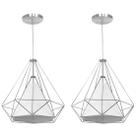 Kit 2 Pendente Aramado Piramidal 37cm Cromado Cúpula Branca