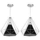 kIT 2 Pendente Aramado Piramidal 37cm Cromado Cúpula Preta