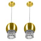 Kit 2 Pendente Bola Pequena 15cm Dourado Cristais Acrilico